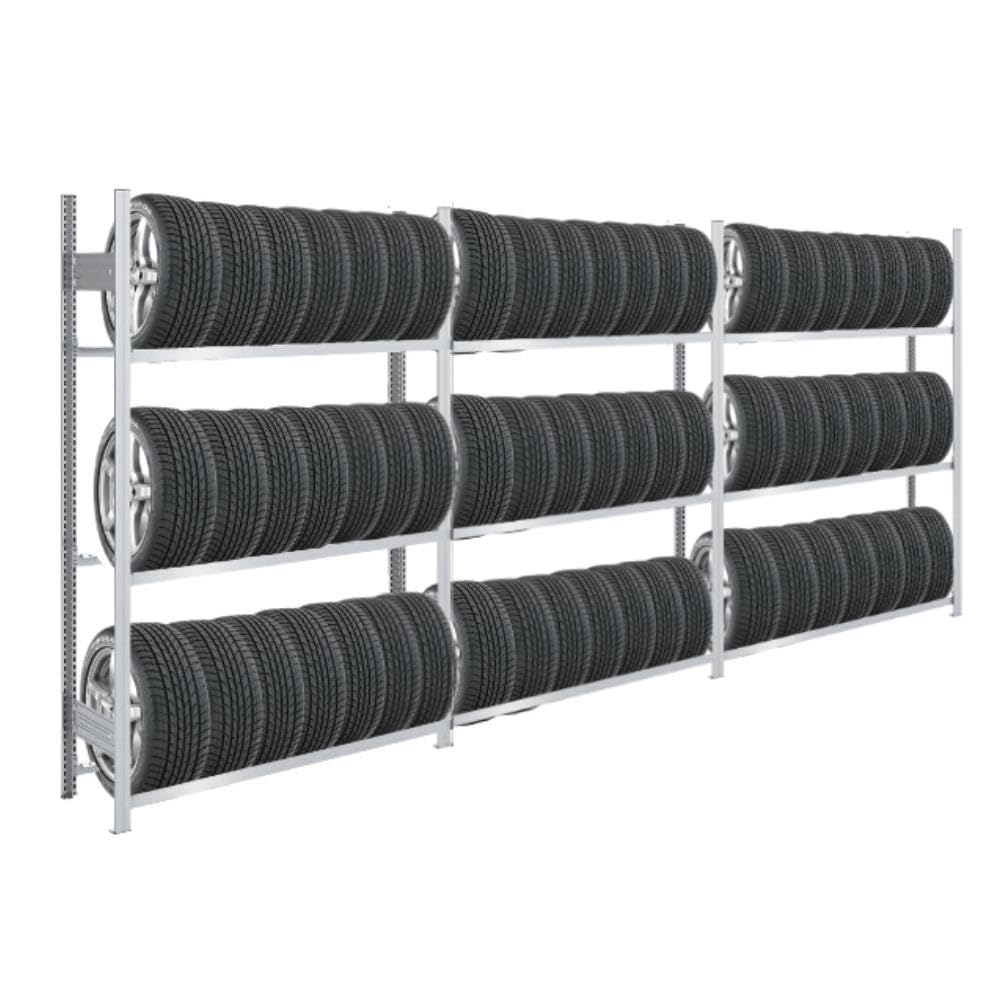 PROREGAL Reifenregal TIRE PRO Made in Germany | Komplettregal | HxBxT 200x450x43cm | 150kg Fachlast | bis zu 54 Reifen auf 3 Ebenen | Verzinkt | Reifenständer Garagenregal