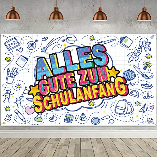 BEKOIUP Einschulung Deko Junge - Deko Schulanfang Mädchen Banner, Schulkind Girlande deko, Deko Schule schuleinführung , Alles Gute Zum Schulanfang Banner für Kinder Jungen Mädchen Weiß Cover