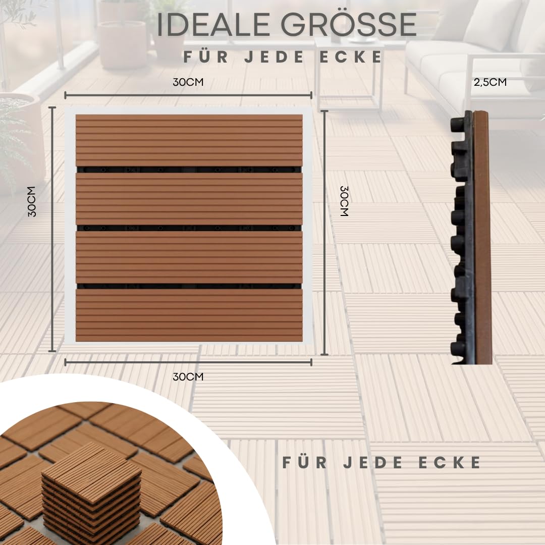 ActivoTex WPC Terrassenfliesen 30x30 cm 10er Pack – Klickfliesen Terrasse, Terrassenplatten Für Außenbereich – Balkonfliesen Klicksystem Wetterfest Für Balkon, Bad und Dusche