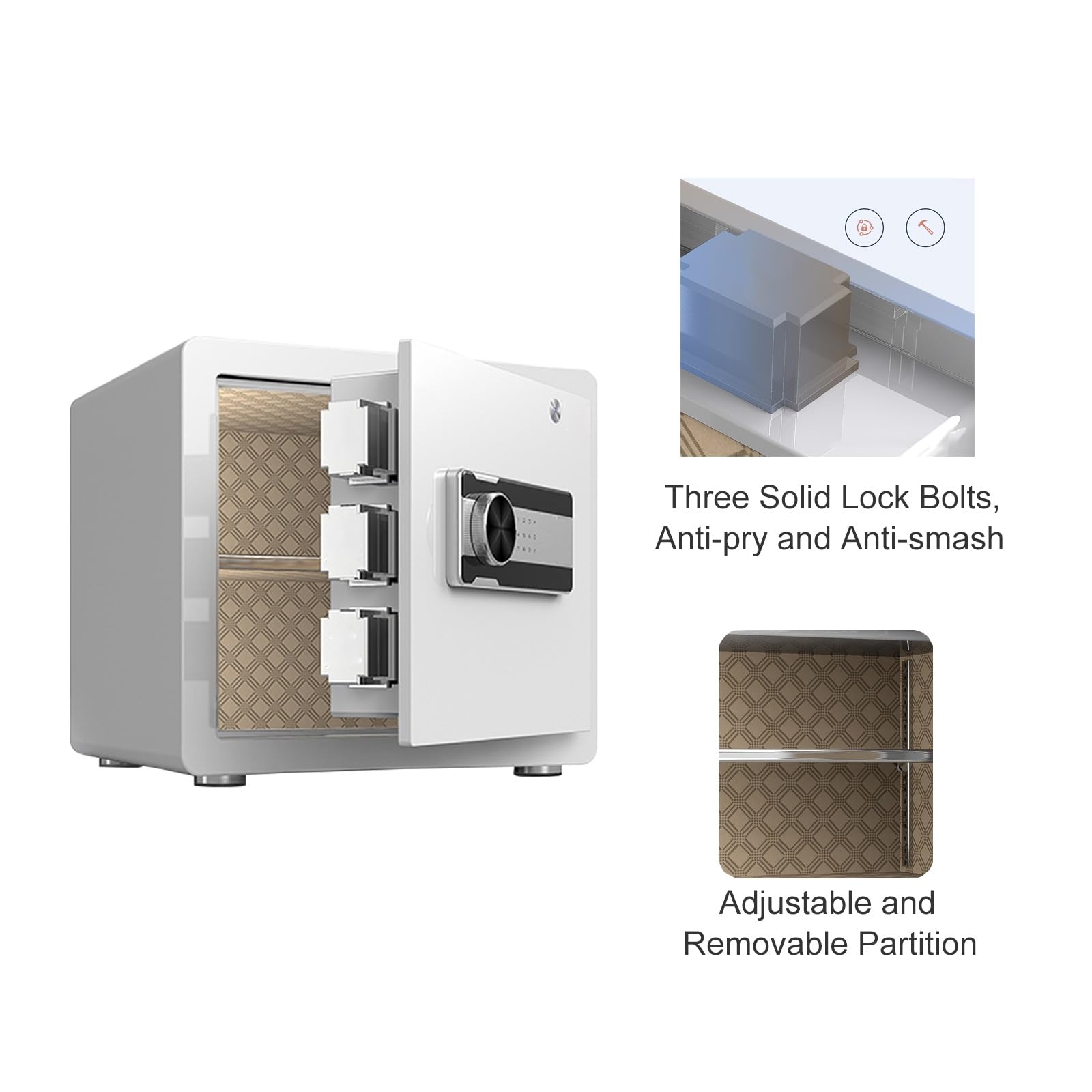 Caja Fuerte Digital ignífuga con Llave, Estante extraíble para el hogar, la Oficina y el Hotel, Ideal para Guardar Dinero, Efectivo, Joyas y Armas.