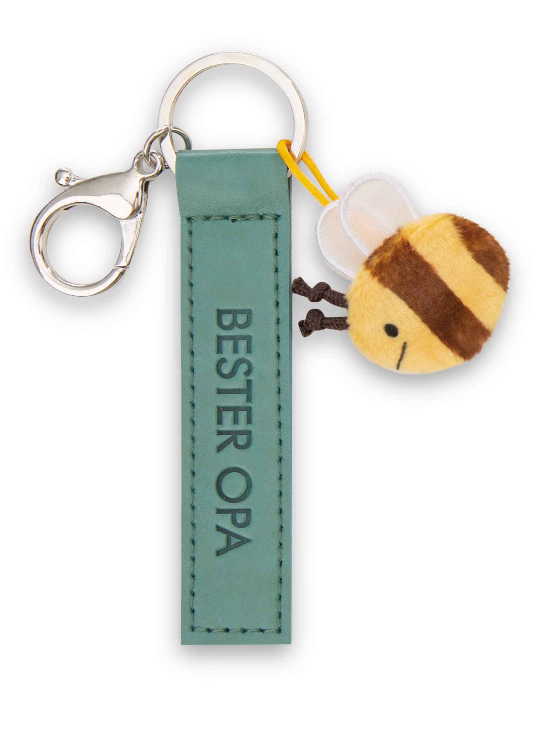 NICI Keyring Bester Opa Imitation Leather Band Green 10 cm with Bee