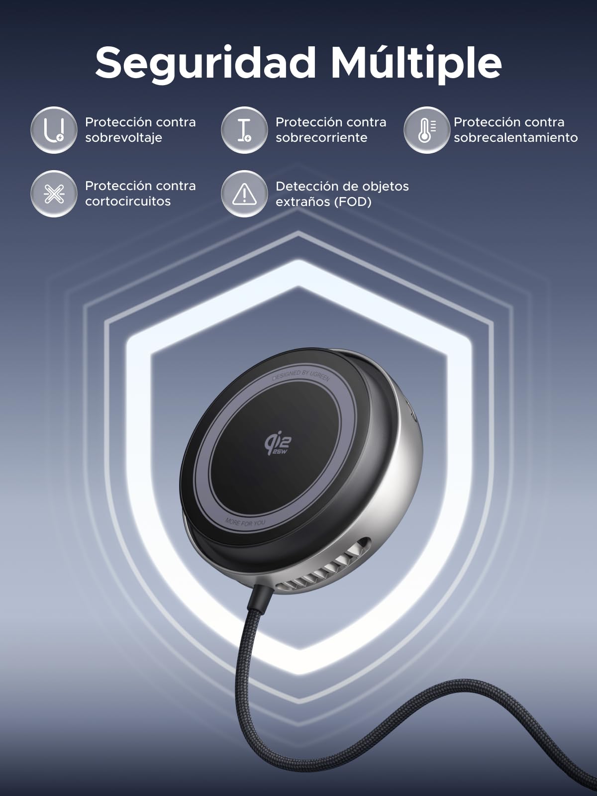 UGREEN MagFlow Pro Cargador Inalámbrico iPhone Magsafe, Qi2 25W Certificado Carga Rápida, Refrigeración MAX con Tec Cooling y Ventilador Integrado, Compatible con iPhone 17 16 15 14 13 12