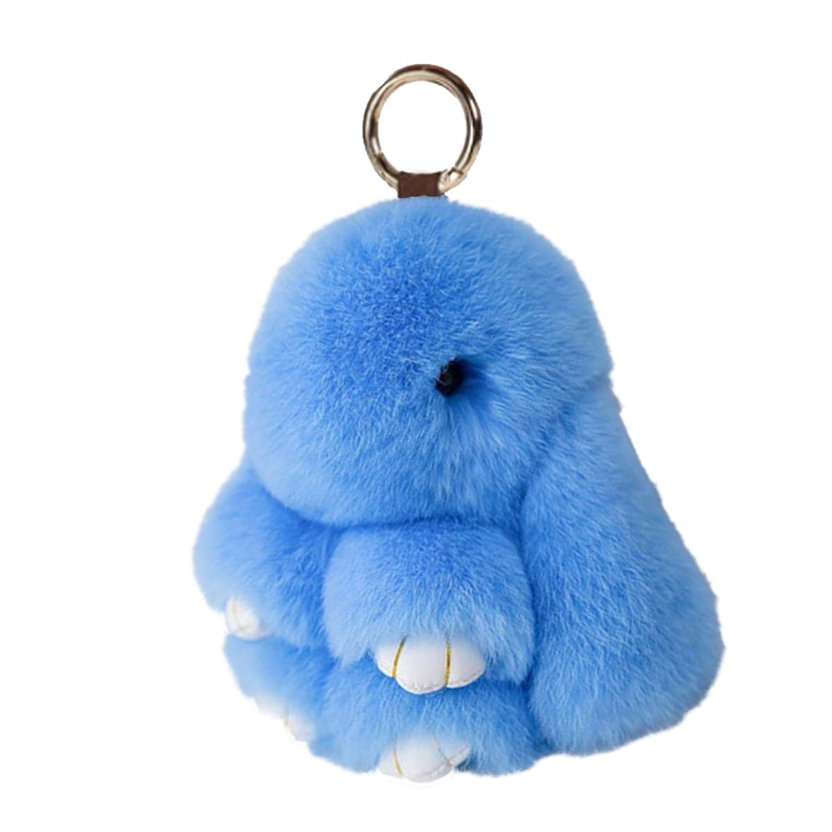 jtkdxqs Soft Cute Bunny Keychain Artificial Rabbit Fur Plush Fluffy Pom pom Key Ring for Women,blue blue, Blue Blue, 5.9in