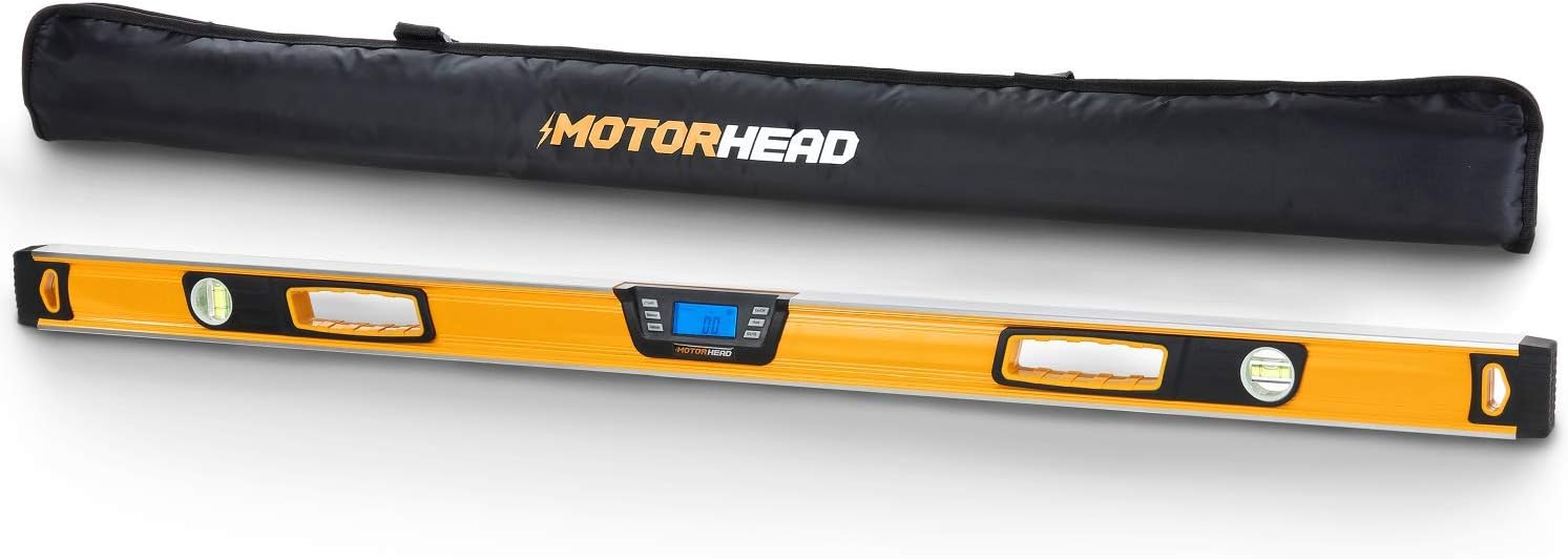 MOTORHEAD 48-Inch 0°-360° SMART DIGITAL Level, LCD Screen, Audible Alerts, Water, Dust & Shock Resistant, Magnetic Bottom, Includes Bag, High-Visibility, Solid-Milled Aluminum, USA-Based Support Smart Digital Level 48"