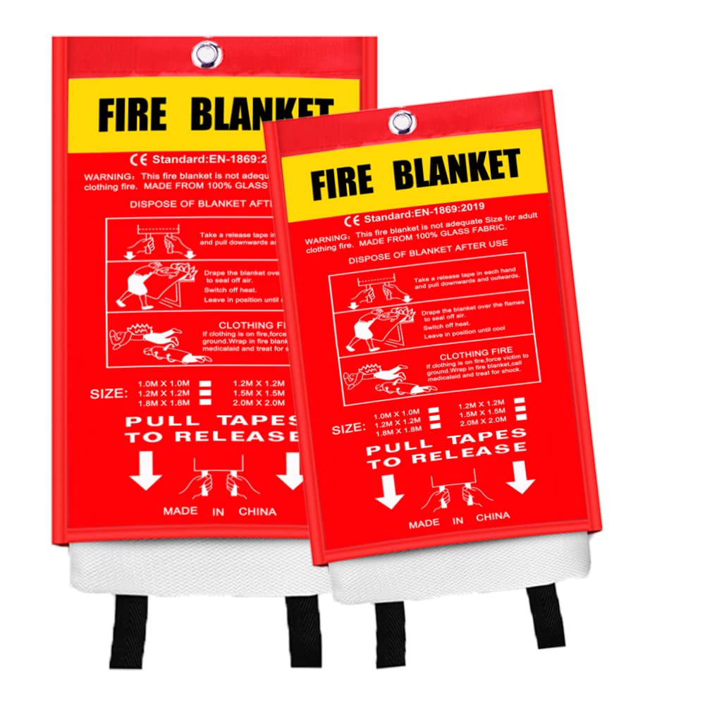 Emergency Fire Blanket - Home Emergency Fire Blanket 2 Pack, More Large Fire Blanket Suitable for Home, School, Fireplace, Grill, Car, Office ，Warehouse etc