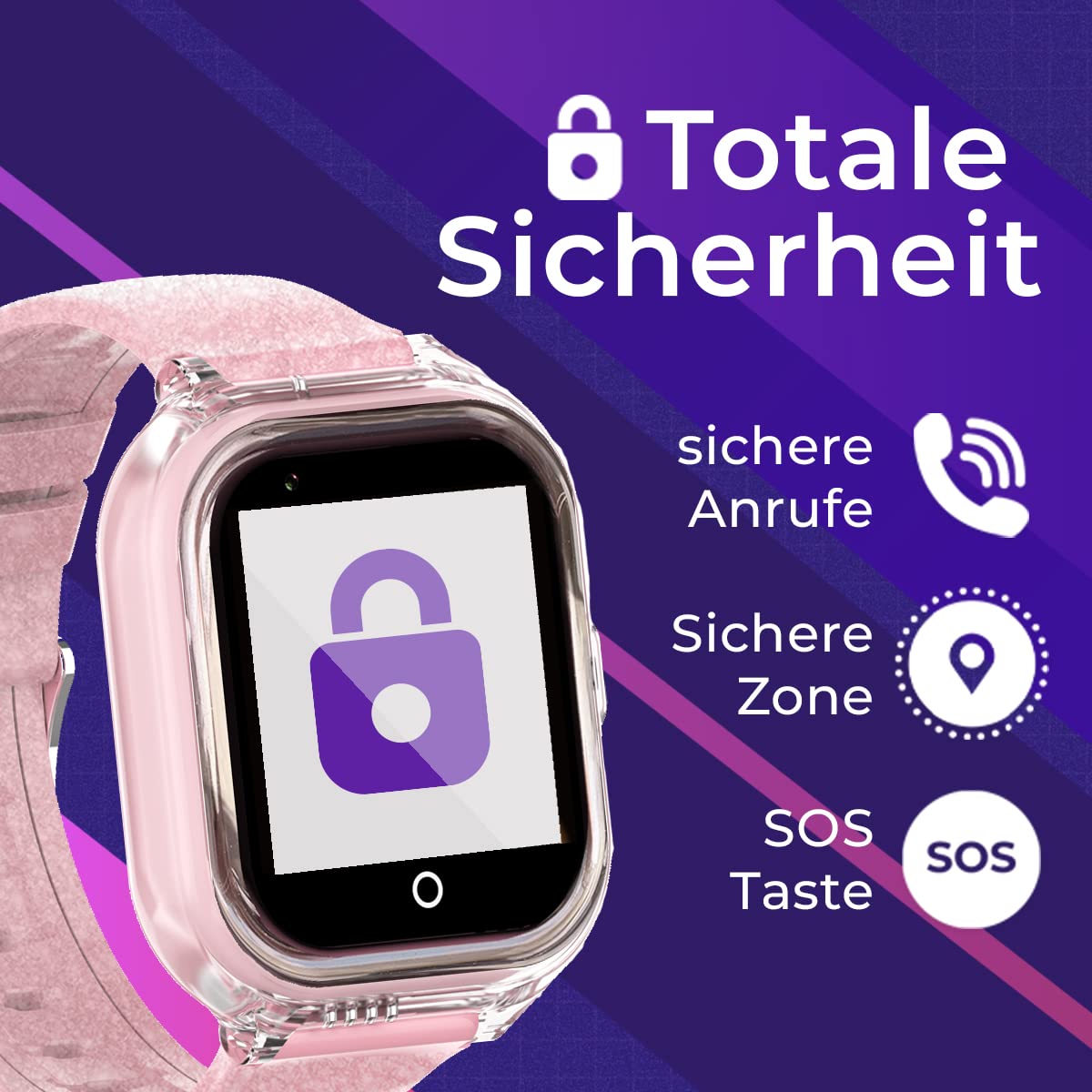 SaveFamily Enjoy Smartwatch für Kinder, 7 lustige Spiele, Videoanruf, Anrufe, Musik, Schrittzähler, GPS-Uhr für Kinder, Kamera, SOS, Waterproof, Smartwatch Kinder (Rosa)