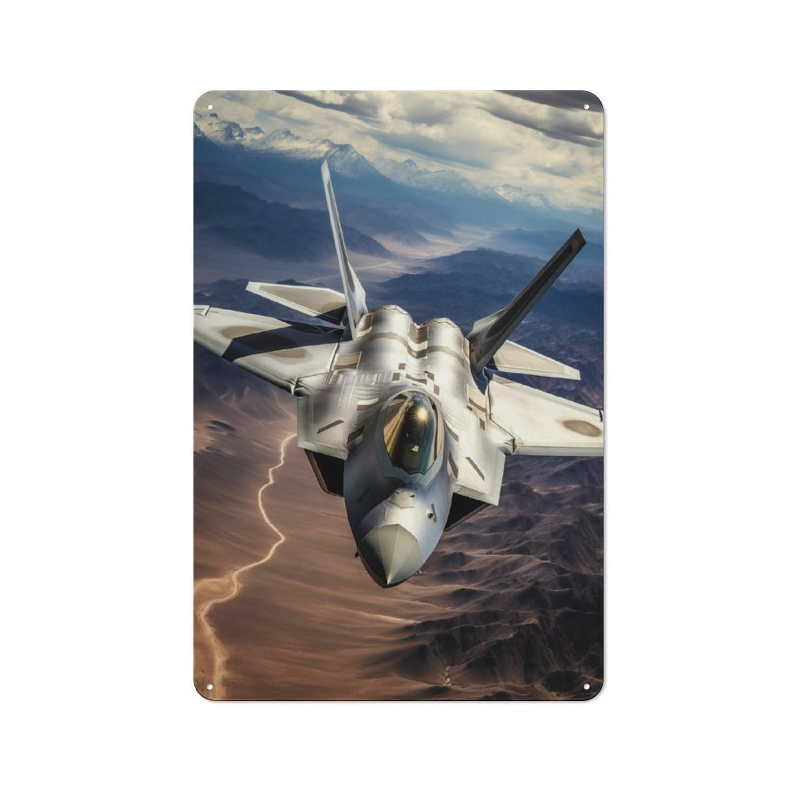 Junmoney Military Plane Retro Decorative Metal Plaque 30X20cm, Garage Wall Decor For Garage, Workshop, Shed Or Utility Room