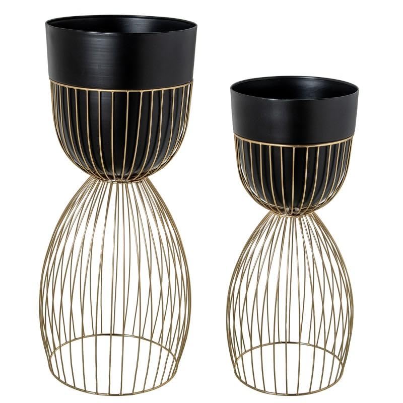 Pots avec base en métal noir et doré 76,5 cm pour salon moderne