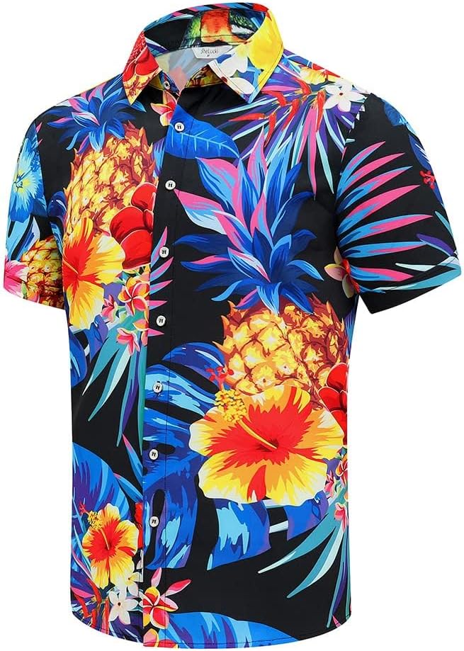 SheLucki Hawaiian Shirt for Men, Unisex Summer Beach Casual Short Sleeve Button Down Shirts, Printed Palmshadow Clothing - Image 3