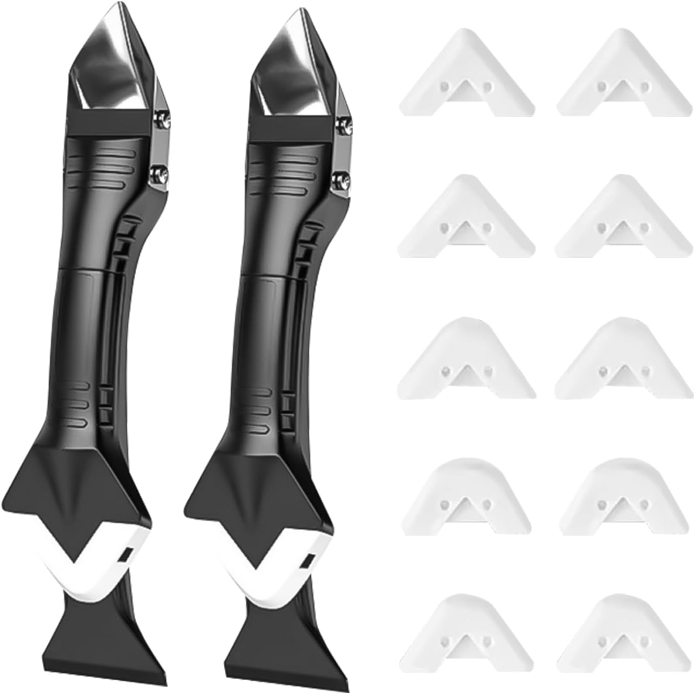 2 Pcs Caulking Tool Kit - Silicone Sealant Remover Tool with Stainless Steel Head, 10 Heads,for Bathrooms, Kitchens, Floors