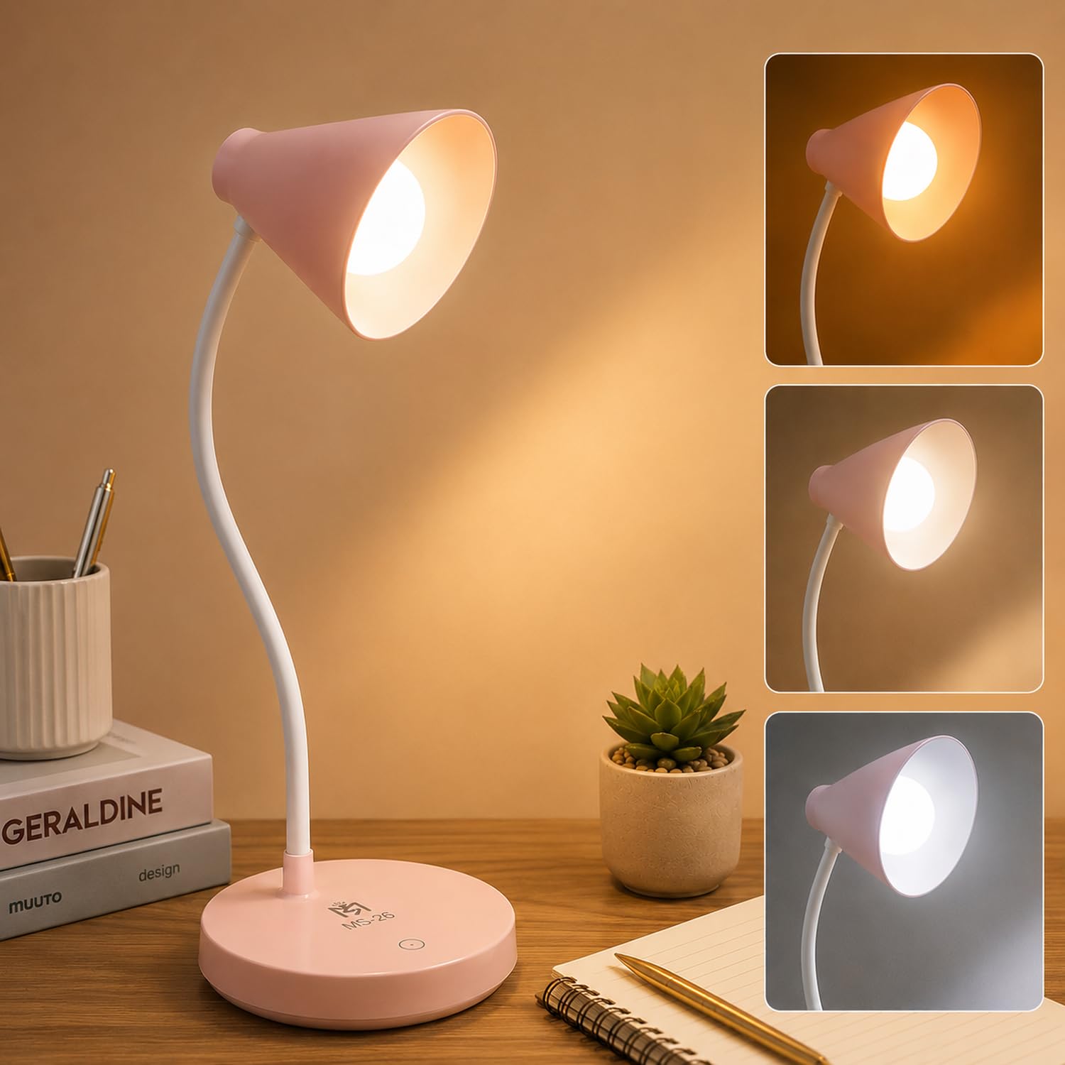 One94Store LED Desk Lamp Touch Sensor On/Off, USB Rechargeable Study Light, 3 Brightness Modes, 360 Adjustable Arm, Night Light for Students, Dorm & Office-image-49