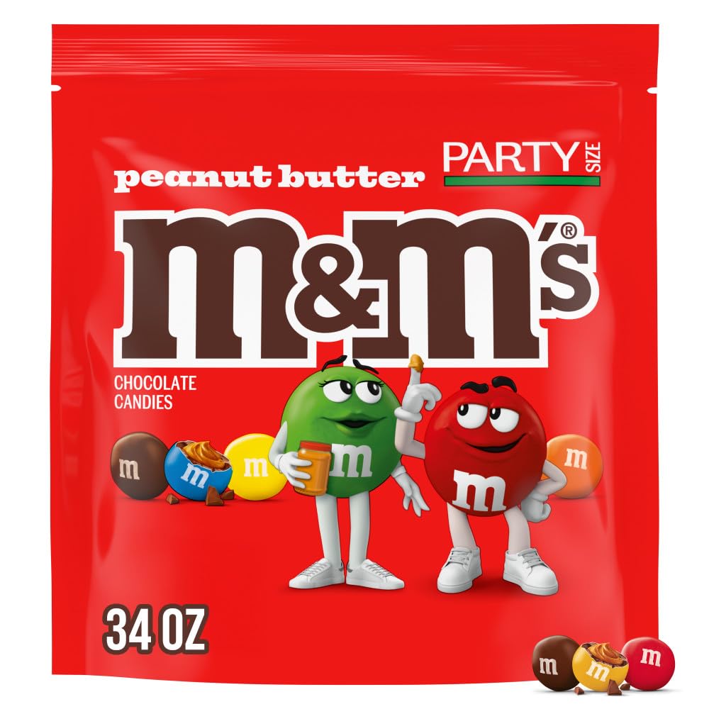 M&M'S Peanut Butter Milk Chocolate Christmas Candy, Party Size, 34 oz Resealable Bulk Candy Bag