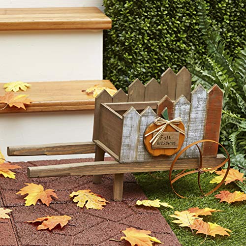 The Lakeside Collection Decorative Wheelbarrow Planter with Rustic Pumpkin for Fall, Halloween, Harvest