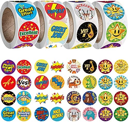 2000 Pieces 1 Inch Reward Stickers for Teachers Motivational Stickers for Children,Self-Adhesive Labels Fun Motivational Stickers for Student,4 Rolls 32 Styles Labels