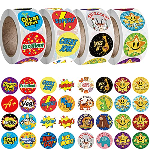 2000 Pieces 1 Inch Reward Stickers For Teachers Motivational Stickers For Children,Self-Adhesive Labels Fun Motivational Stickers For Student,4 Rolls 32 Styles Labels #TOP2