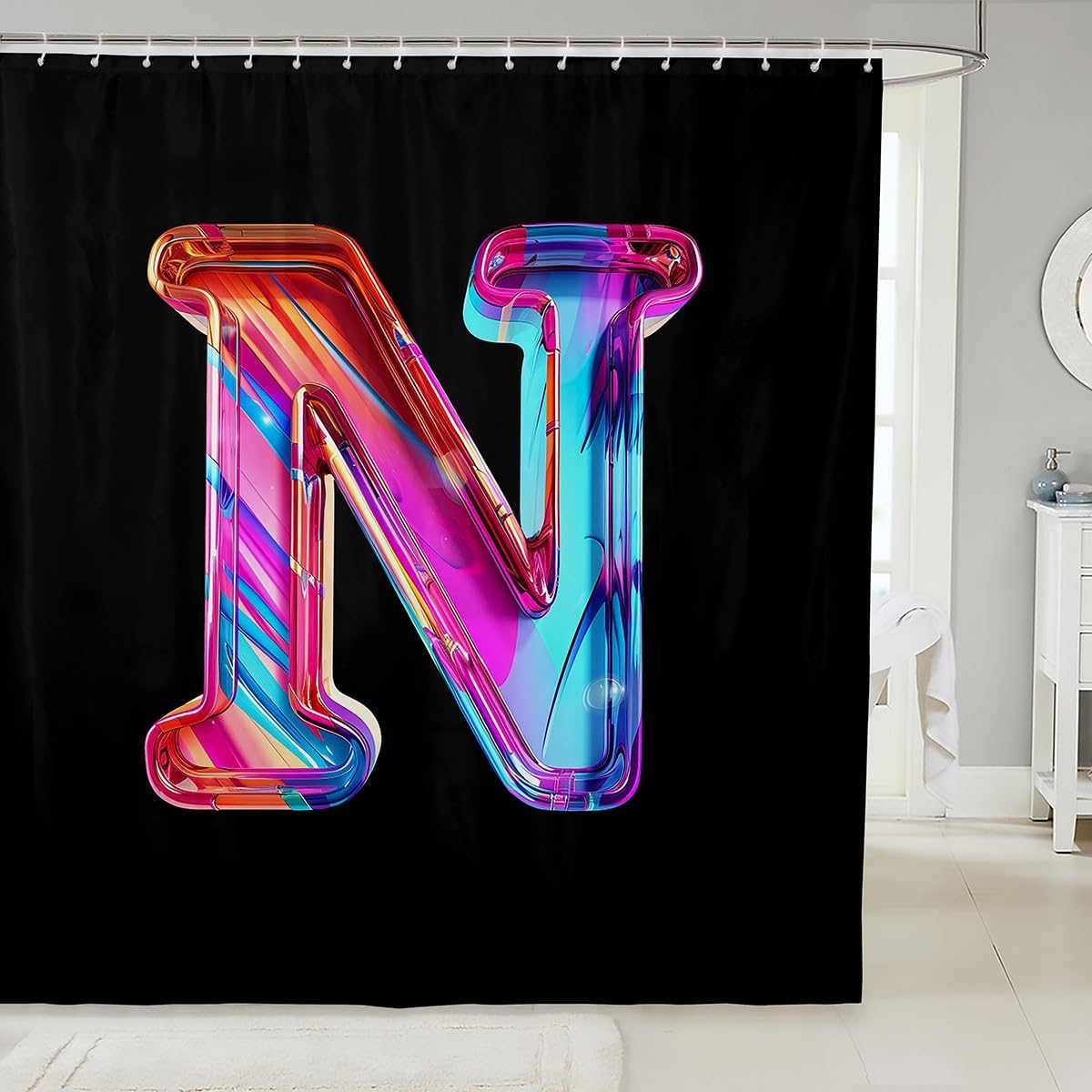 jejeloiu Letter Z Shower Curtain 72"x78" Alphabet Theme Bath Curtain for Kids Boys Girls Teens Pastel Purple Blue Black Bathroom Shower Curtain Set Colorful Kids Waterproof Bathroom Accessories