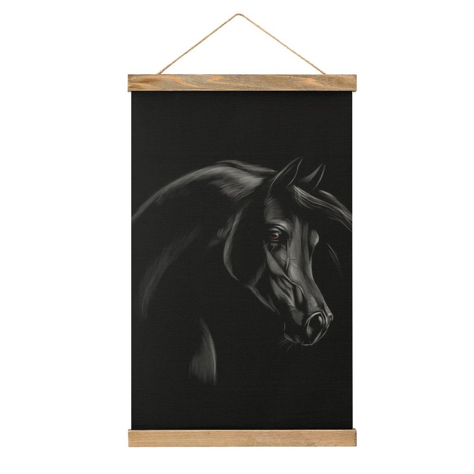 CGSBNGHA Black Arabian Horse Wall Art Prints Linen Hanging Painting Scroll Paintings Pictures Decor for Home