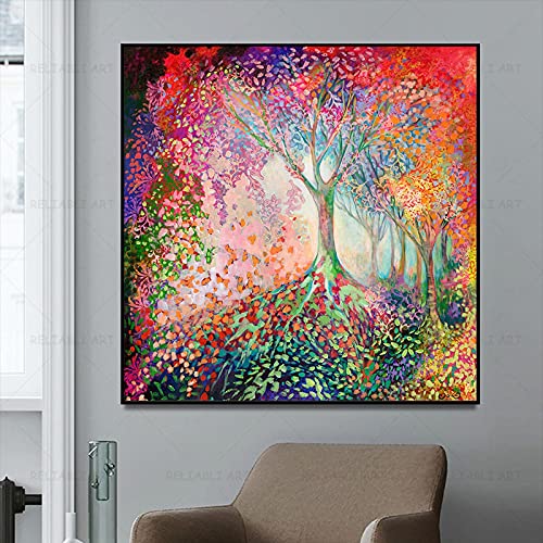Toile arbre coloré abstrait 20x20 cm pour embellir les petits espaces sans encombrer
