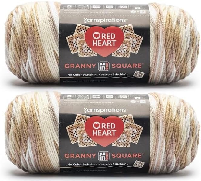 Generic Red Heart All in One Granny Square Aran - Cream Yarn - 2 Pack of 250g/8.8oz - 100% Acrylic - #4 Worsted (Medium) - 381m/417Yards - for Knitting, Crochet and Amigurumi