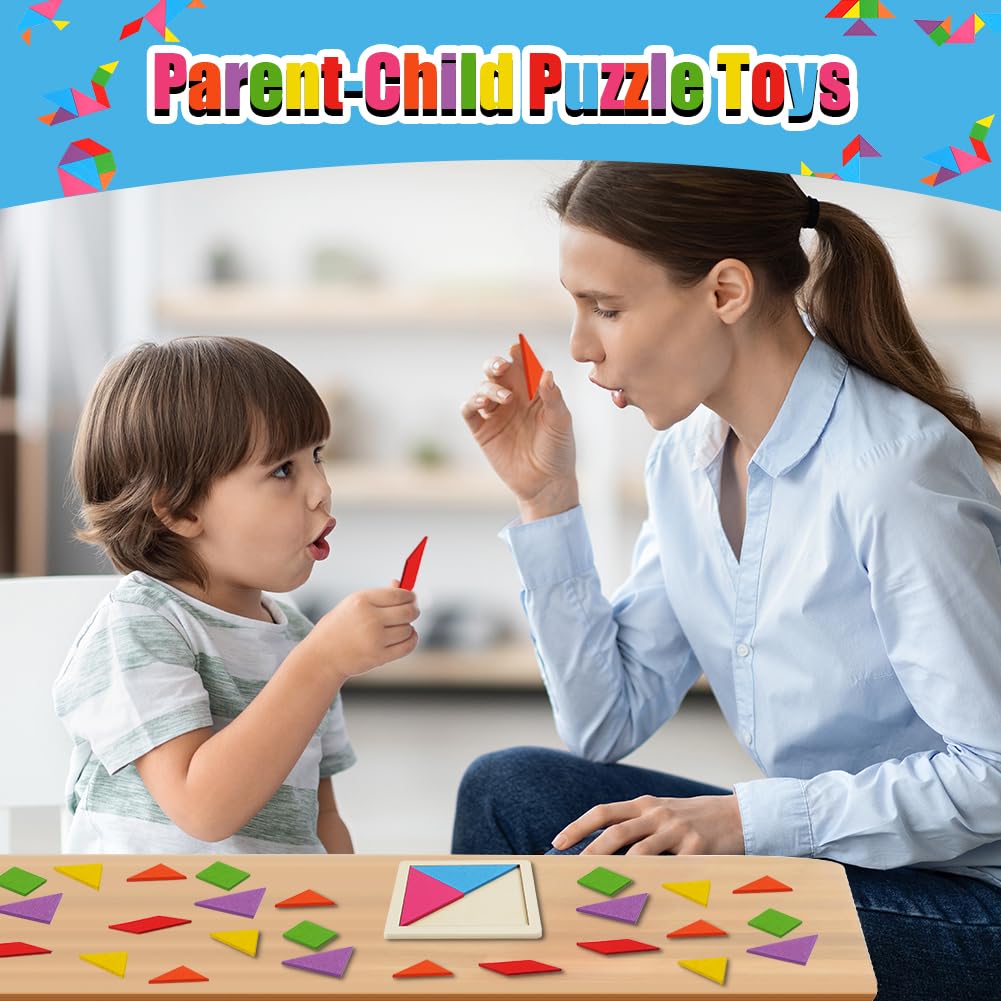 Ainiv Set di 32 Gioco Tangram in Legno, Tangram Gadget, Compleanno Regalini, Giocattoli Educativi Tipo Montessori Compleanno Puzzle, Bomboniere Natalizie per Bambini e Bambine