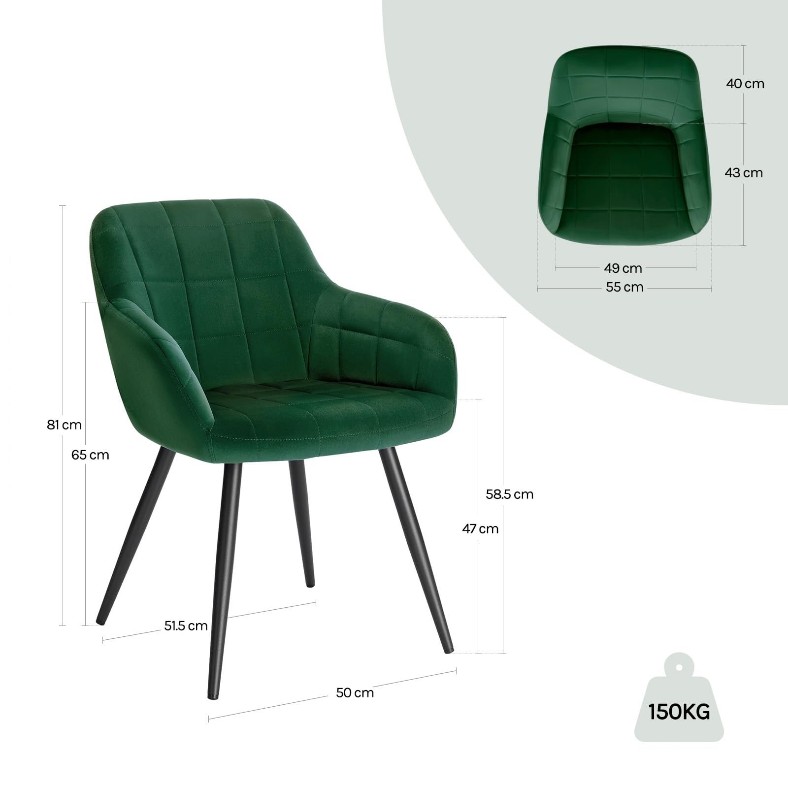 WOLTU Lot de 6 Chaise de Salle à Manger, Chaise de Cuisine rembourrée en Velours, Pied en métal,Vert Foncé.