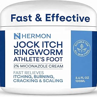 Hermon Jock Itch Cream: Ringworm Treatment for Humans, Athlete's Foot Cream -Fast and Effective Symptom Relief of Itching, Burning and Redness -100ml
