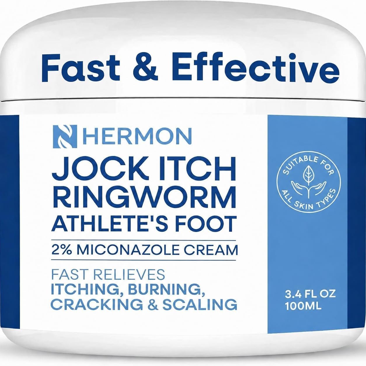 Hermon Jock Itch Cream: Ringworm Treatment for Humans, Athlete's Foot Cream -Fast and Effective Symptom Relief of Itching, Burning and Redness -100ml