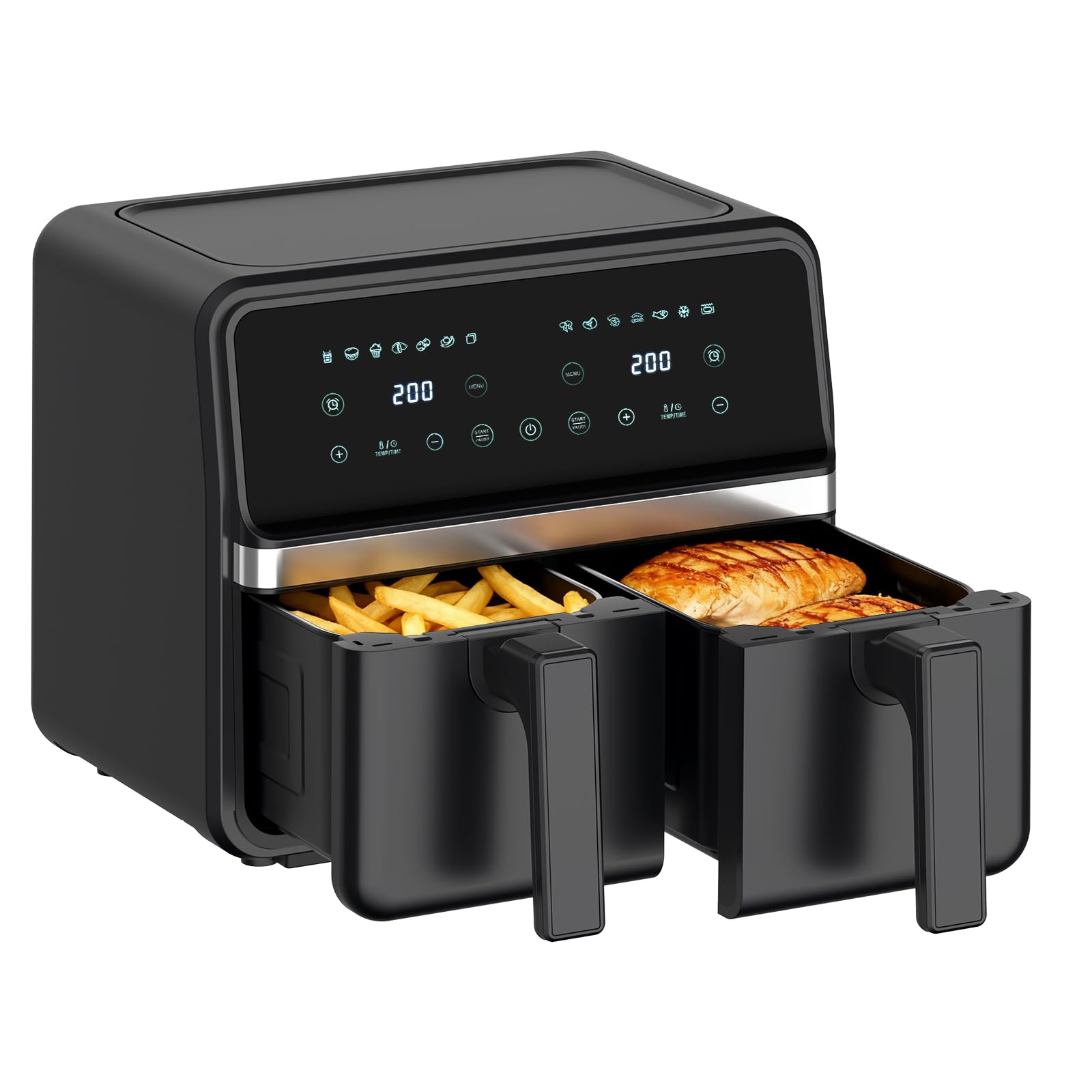 8 Quart Dual Basket Air Fryer - Digital Touchscreen, Smart Sync Finish,Auto Shutoff, 2 Independent 4QT Nonstick Dishwasher-Safe Frying Baskets - Digital Double Air Fryer