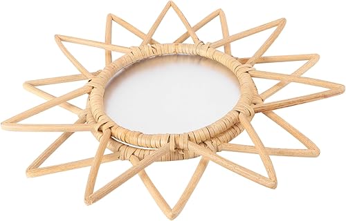 Espejo de maquillaje de ratán, decoración de pared delicada, arte tejido, decoración para el hogar, espejo de entrada