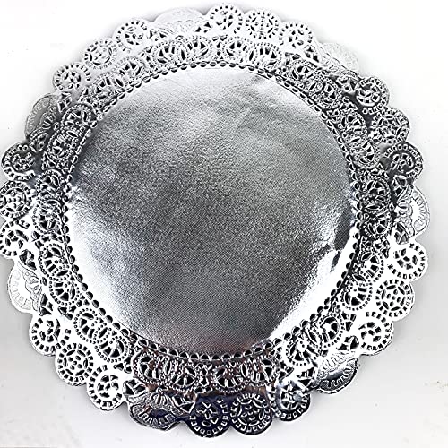 Worlds 50pc Round Silver Metallic Foil Paper Doilies, Lace Paper Doilies 12