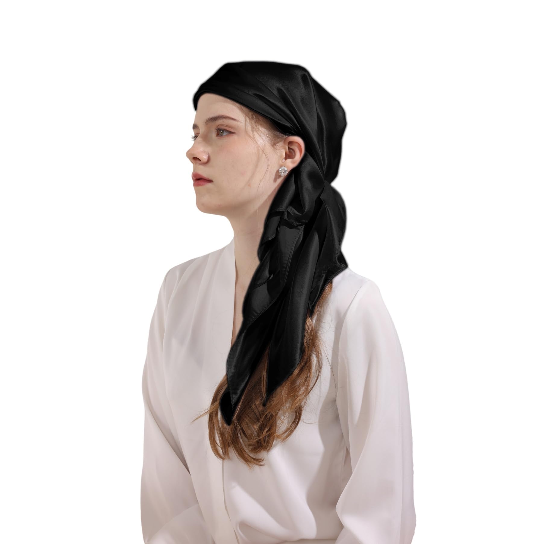 35" Large Square Satin Head Scarf, Neck Scarf Hair Wrapping Satin Bandana for Halloween Retro Women Costume Accessory