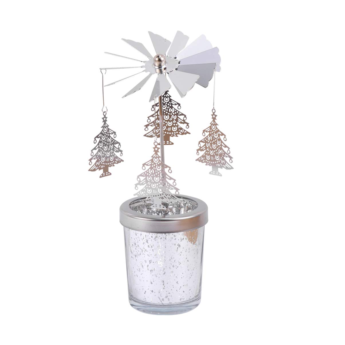 Mobestech Silver Chic Christmas Tree Rotating Candle Holder Spining Tealight Holders Table Decorations For Party Banquet