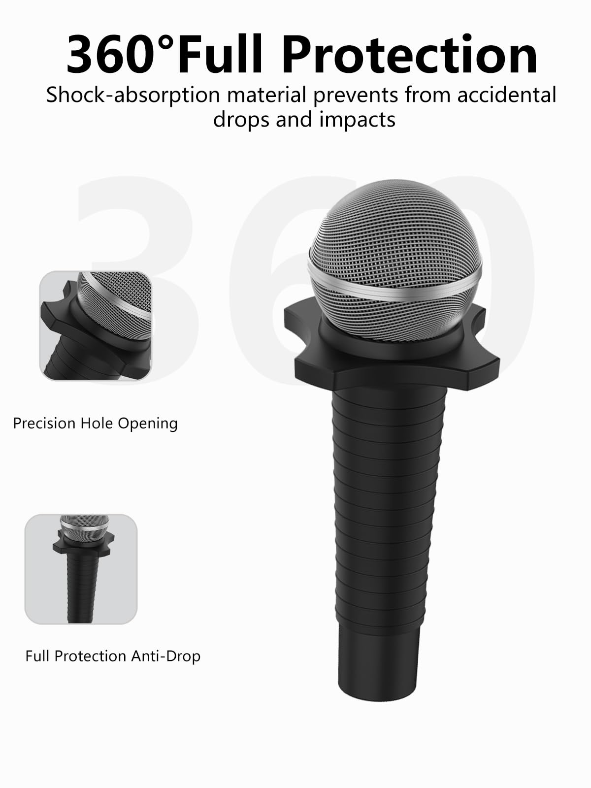 Silikonowe etui ochronne do Shure SM58-LC z precyzyjnymi otworami i wysokiej jakości materiałami przyjaznymi dla środowiska, odporne na zarysowania, uderzenia, zmywalne i przyjemne w dotyku, czarne
