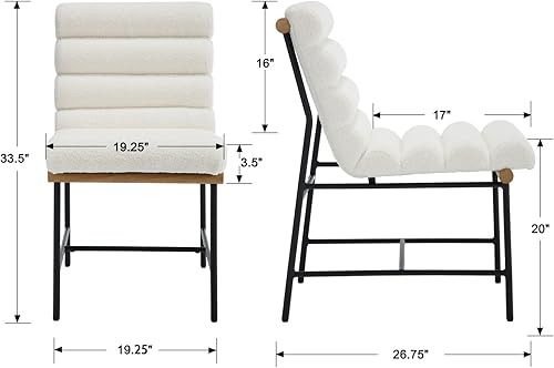 Miniatura 2 de Juego de 2 sillas de comedor de sherpa blancas, sillas de cocina tapizadas con respaldo copetudo de canal, modernas sillas de comedor de piel