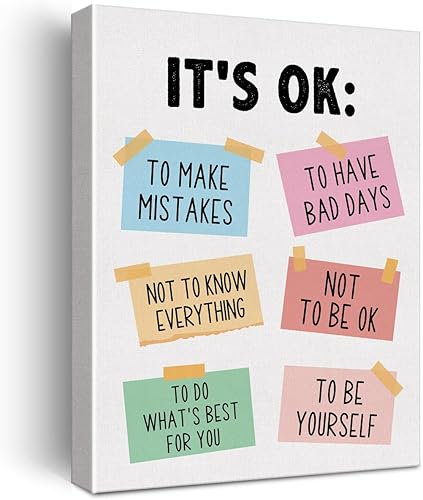 Lienzo decorativo para pared, diseño de afirmaciones positivas, enmarcado con texto en inglés "It's Ok Not to Be Ok, para aula, sala de juegos,