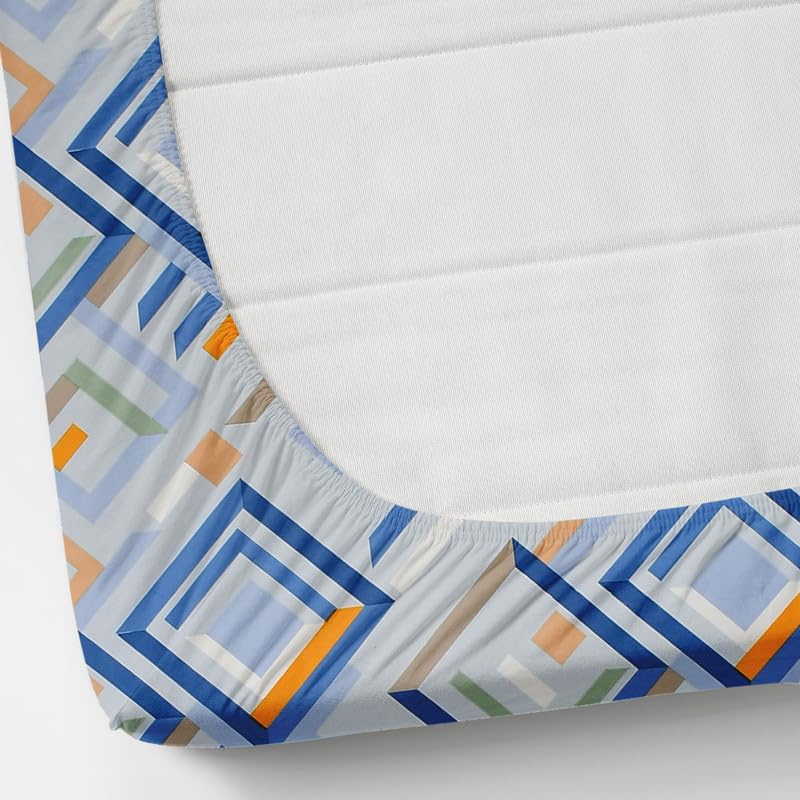 Image of NEW LEAF Premium Cotton Elastic Fitted Bedsheets with 1 Pillow Covers |Printed Single Bed Elastic 220 TC Supersoft Breathable & Wrinklefree | for 72x36+6 Inches, Blue White