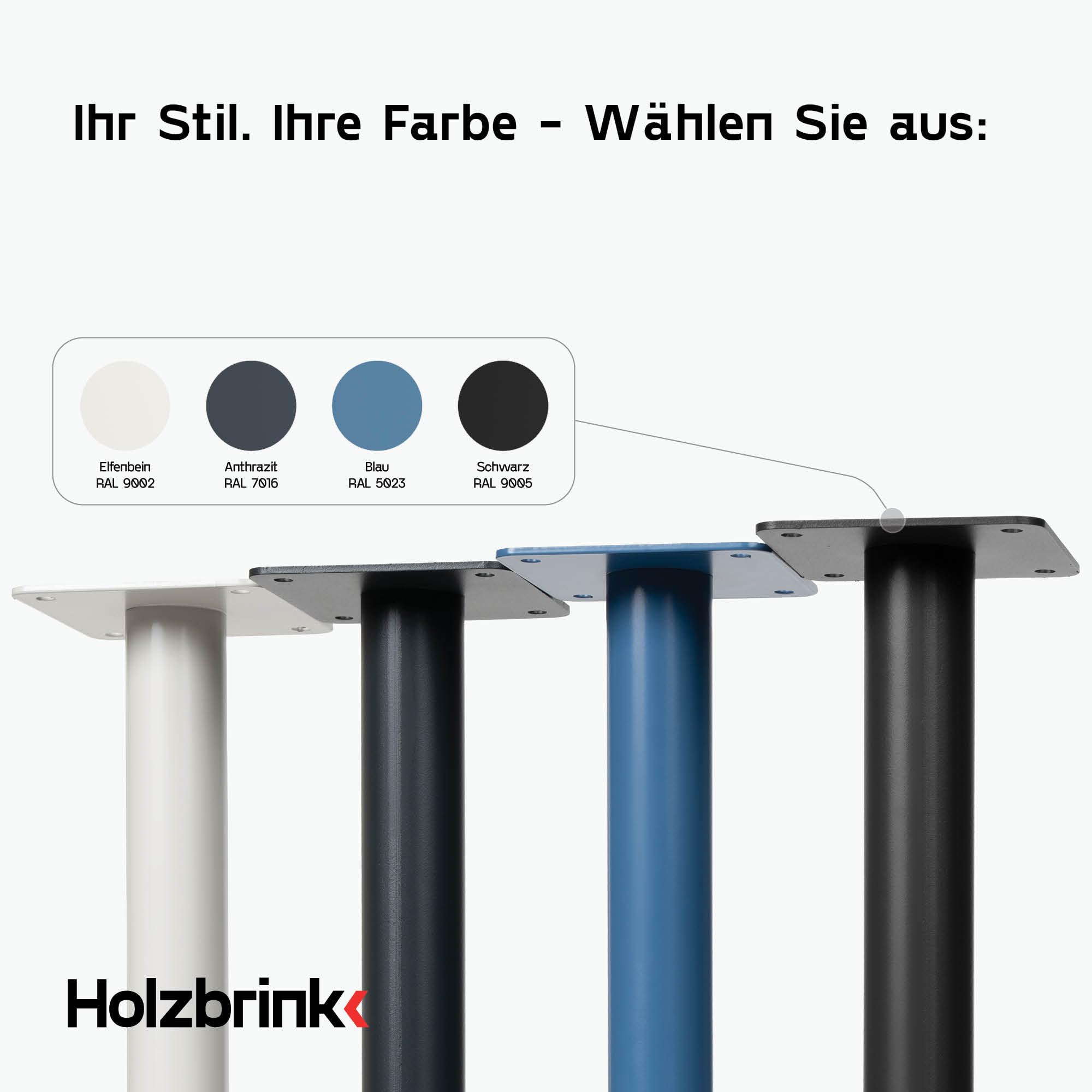 HOLZBRINK Tischbeine Metall Schwarz - Tischkufen für Esstisch & Schreibtisch - Stahl Tischgestell Industrial - Möbelbeine DIY für Couchtisch, Küchentisch & Arbeitstisch - Modell: HLT-14C