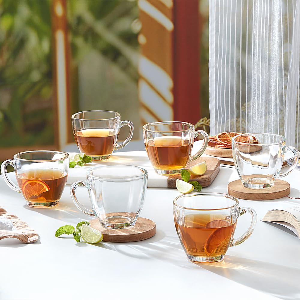Borosil 200ml Oasis 6pc Mug Set | Made in India Borosilicate Glass Cup Set for Chai, Green Tea, Coffee, Milk | Microwave Safe, Scratch Resistance, Lightweight | Transparent
