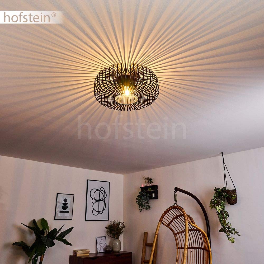 HOFSTEIN Deckenleuchte Wemude, runde Deckenlampe Wohnzimmer, Schlafzimmer - 1-flammige Metall Lampe Schwarz, E27-Fassung, Retro-Leuchte mit Spannendem Lichteffekt, Ø 40 cm, Modern für Innenbereich