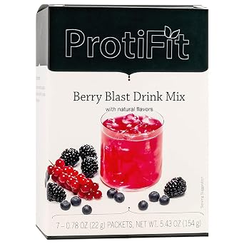 Proti Fit - High Protein Fruit Flavored Powder Drink Mix, Low Calorie, Sugar Free, Appetite Suppressant, 7 Servings Per Box Berry Blast