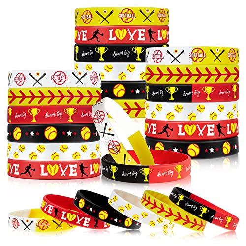 36 Pieces Softball Motivational Bracelet Silicone Baseball Inspirational Bracelets Party Silicone Rubber Wristbands Men Bands Bracelet Stretch Wristbands for Sport Theme Party Supplies (Softball