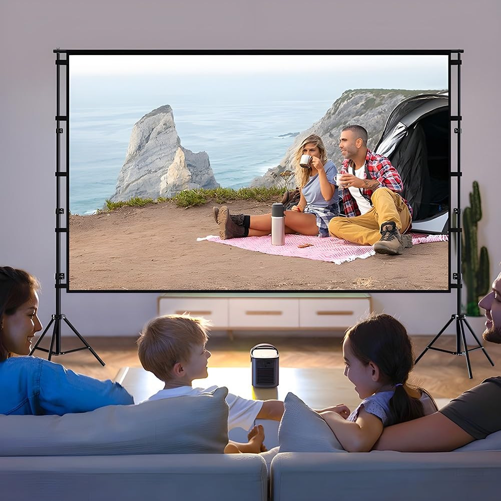 Ekran Projekcyjny ze Stojakiem, Przenośny Ekran Projektora 16:9 4K HD Indoor Outdoor z Torbą do Przenoszenia, Ekran Projektora Bez Zmarszczek na Podwórko, Wieczory Filmowe i Kemping(100 inch)