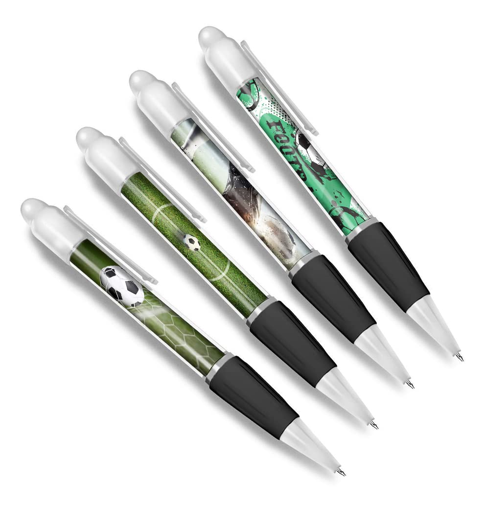 DV DESIGN Set of 4 Football White Ballpoint Pens - Sport Soccer Team Players Mancave Dad Themed Boys Girls Men Women Pen #79620