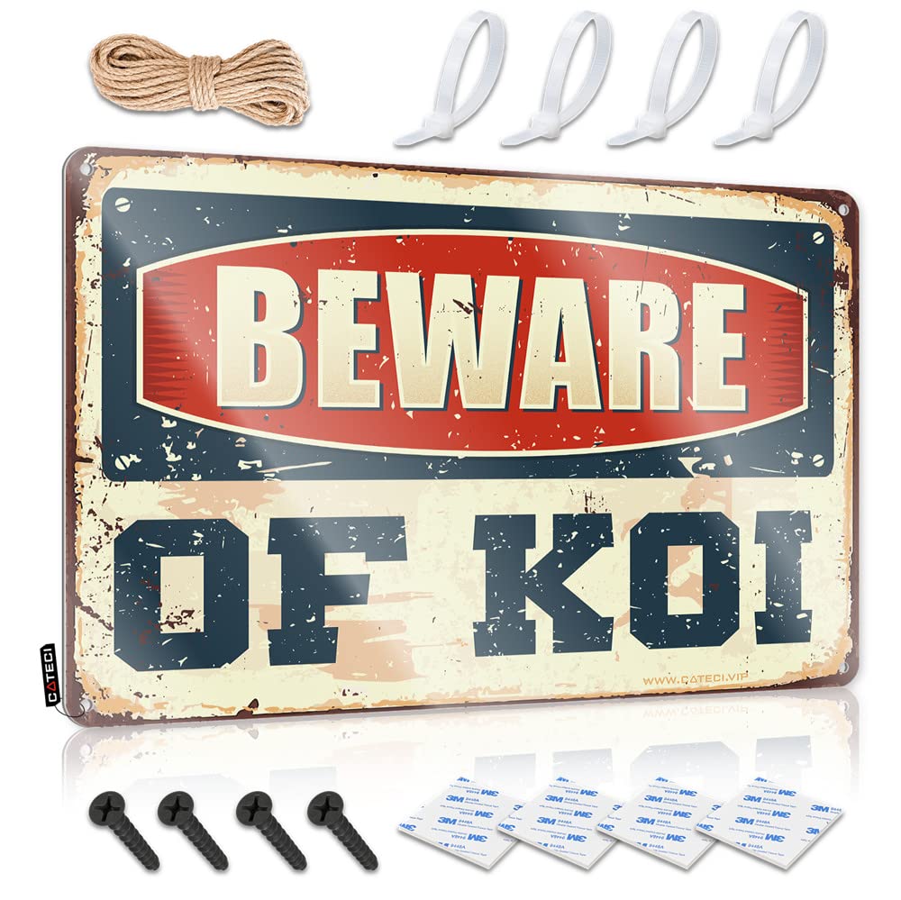 STWNVOITV Tin Signs For Garage Beware Of Koi Sign Metal Signs Funny Bar Rules Sign(20X30CM)