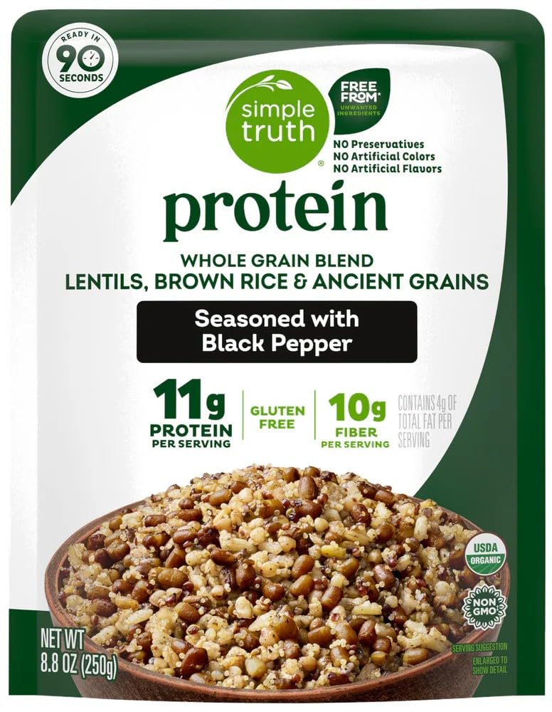 Simple Truth Protein Whole Grain Blend, Lentils, Brown Rice & Ancient Grains, Seasoned with Black Pepper, 11g Protein, Gluten Free, 8.8 oz (2 Pack)