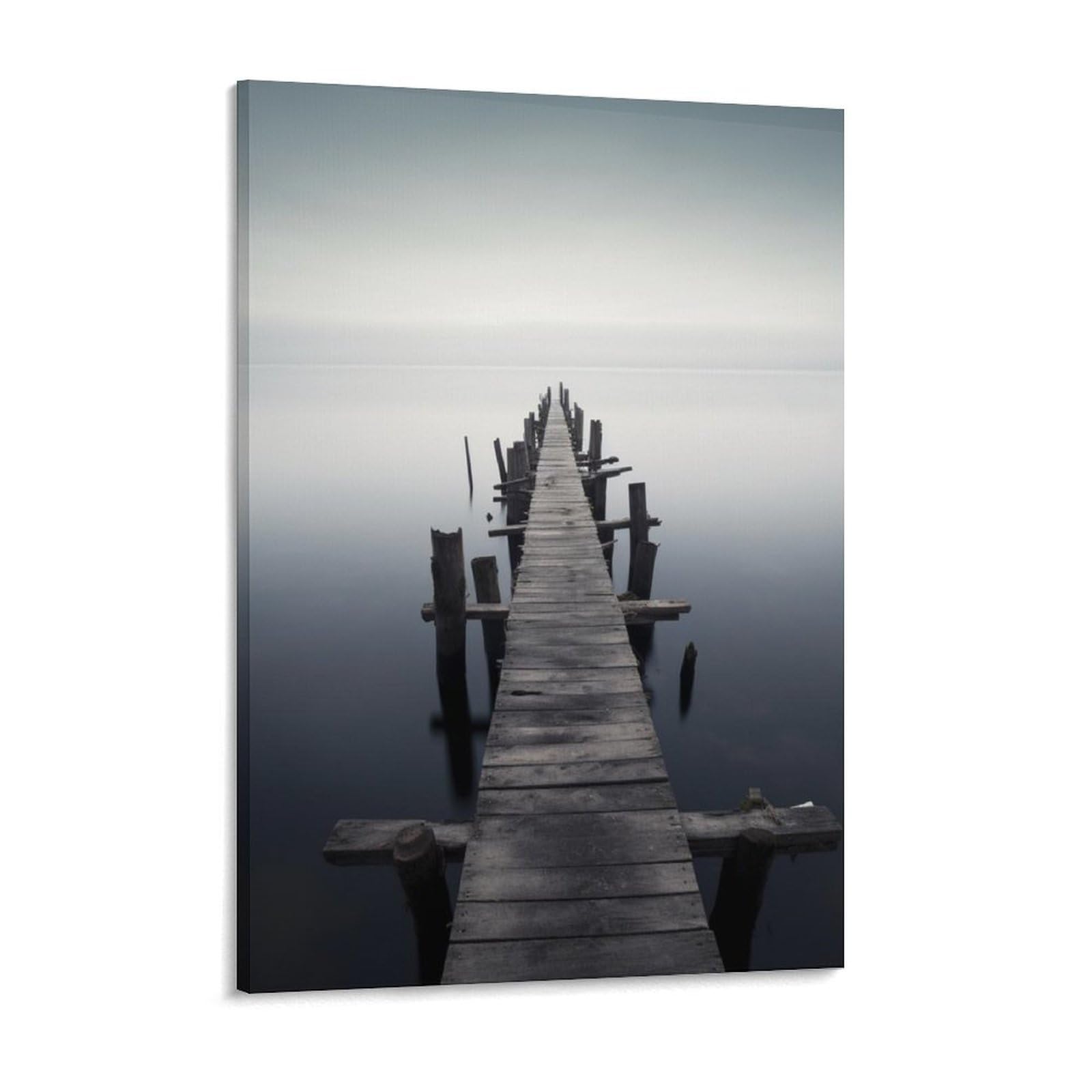 Old Wood Pier Above Calm Water Canvas Wall Art for Bedroom 12x16inch Canvas Prints Artwork for Walls Modern Picture Artwork Painting for Living Room Aesthetic Wall Paintings for Bathroom Kitc