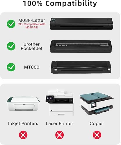 Miniatura 6 de Phomemo Impresora portátil sin tinta gris y papel térmico de letras estadounidenses tamaño 8.5 x 11 pulgadas, 100 hojas y funda, impresora térmica