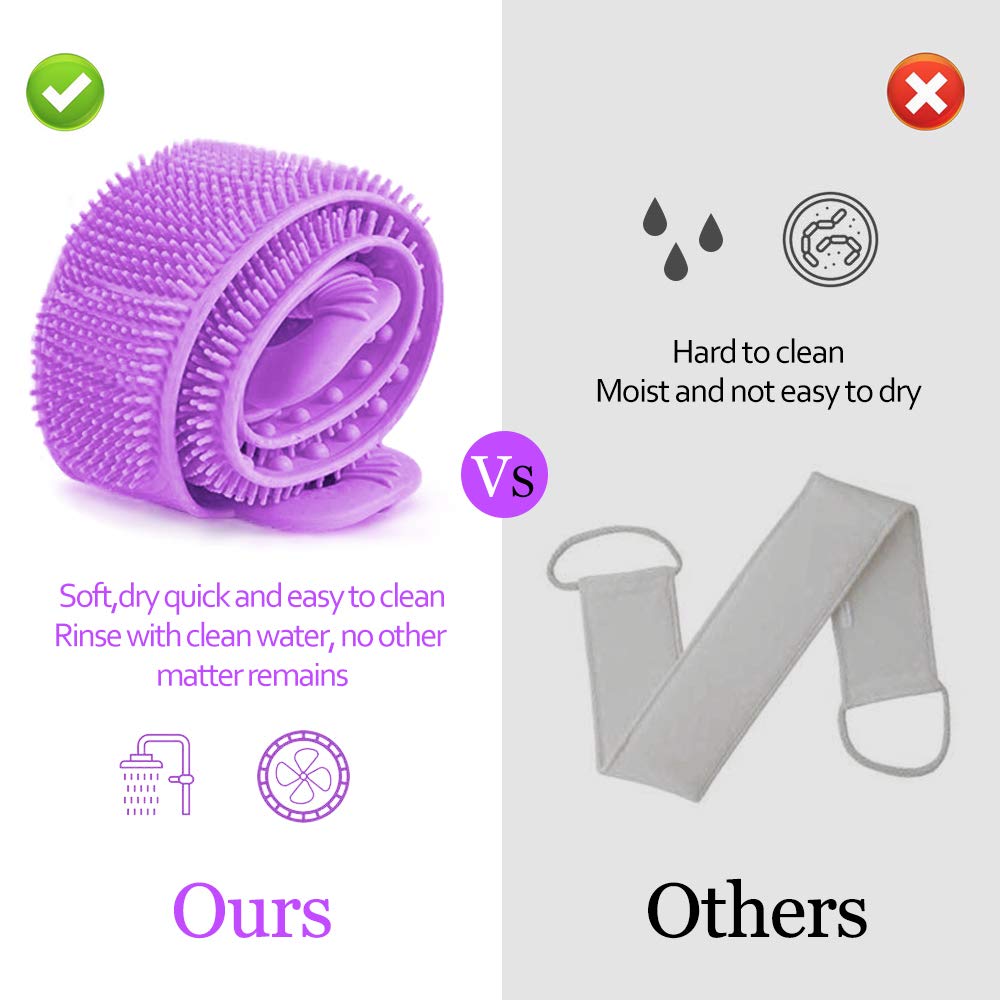 Back Scrubber for Shower,30inches and 35½ inches Two Size for Choosing Inmorven Bath Body Brush Silicone Back Brush Extra Long Exfoliating Body Scrubber With Handle for Men and Women.(Purple) : Beauty & Personal Care