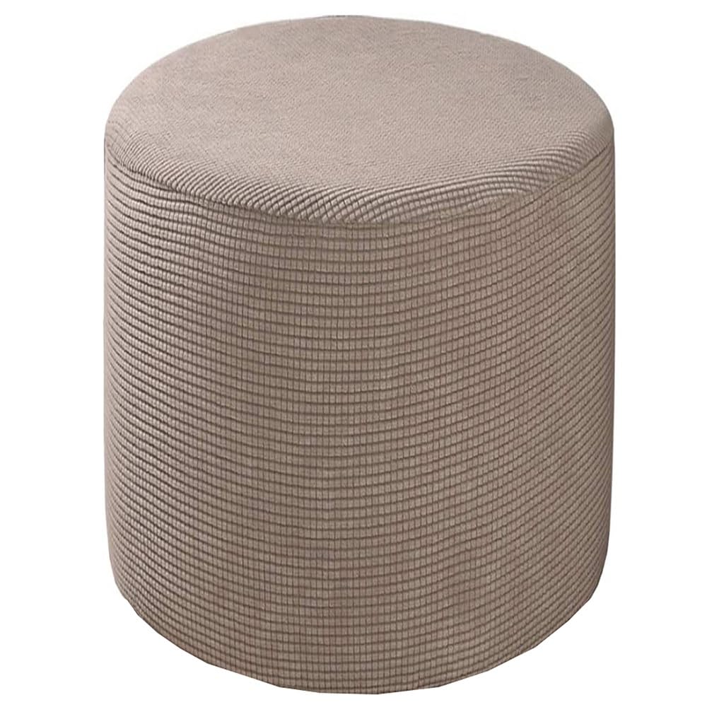 Odaima Round Ottoman Slipcover Cover Velvet Small/Large Footstool Protector Covers Stool Ottoman Covers Stretch with Elastic Bottom, Feature Textured Checked Fabric Machine Washable(#8,Diameter:60cm)