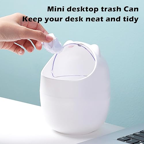 Miniatura 5 de SHAIDOJIO Paquete de 3 bonitos botes de basura de escritorio con 180 bolsas de basura, creativo bote de basura pequeño con tapa abatible, pequeña